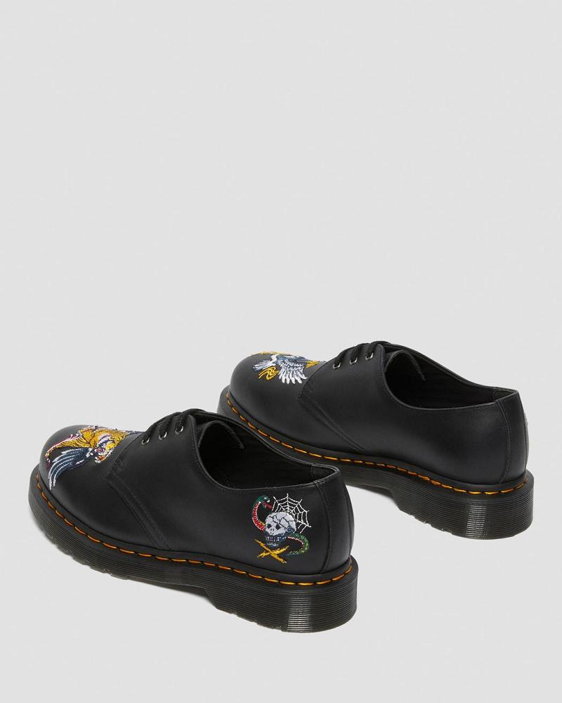 Black Men's Dr Martens 1461 Souvenir Embroidered Leather Oxfords Shoes | CA 605YXF